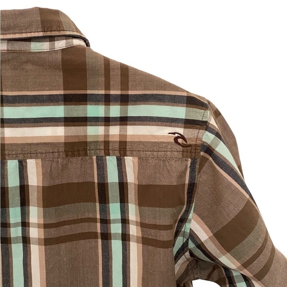 RIP CURL Brown & Blue-Green Plaid Short Sleeve Collared Shirt Men M Medium - Picture 4 of 8